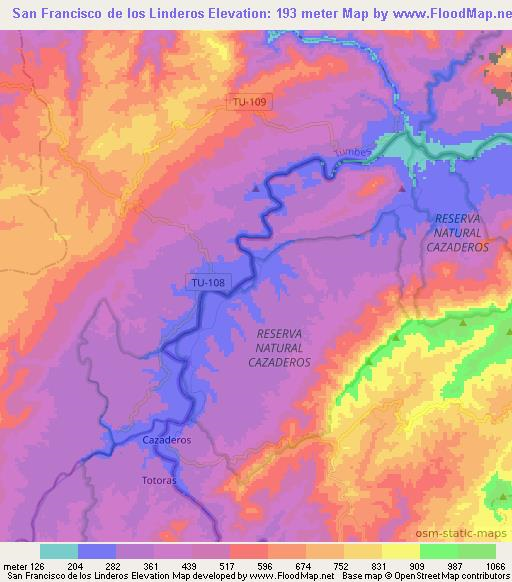 San Francisco de los Linderos,Ecuador Elevation Map