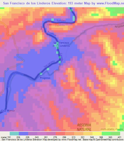 San Francisco de los Linderos,Ecuador Elevation Map