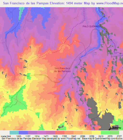 San Francisco de las Pampas,Ecuador Elevation Map