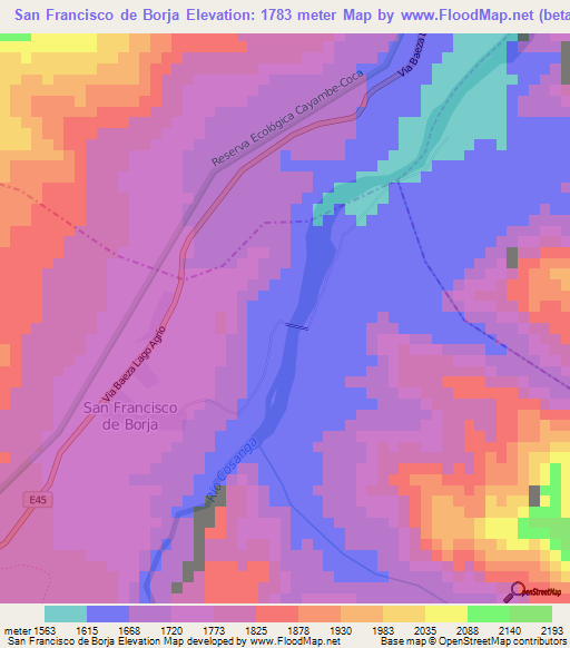 San Francisco de Borja,Ecuador Elevation Map