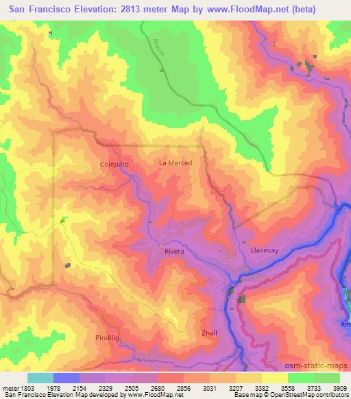 San Francisco,Ecuador Elevation Map