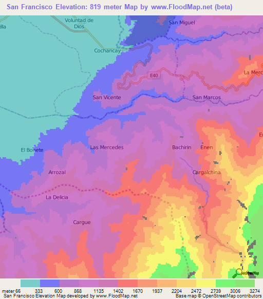 San Francisco,Ecuador Elevation Map