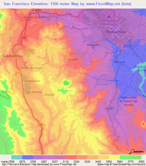 San Francisco,Ecuador Elevation Map