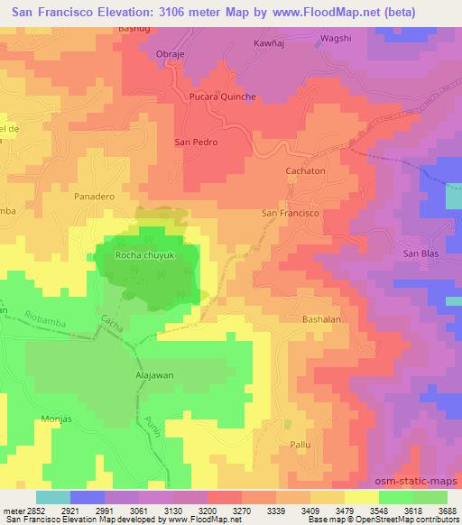 San Francisco,Ecuador Elevation Map