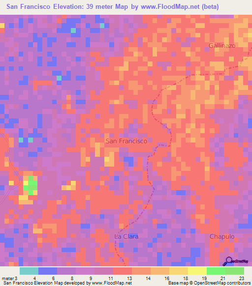 San Francisco,Ecuador Elevation Map