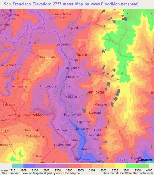 San Francisco,Ecuador Elevation Map