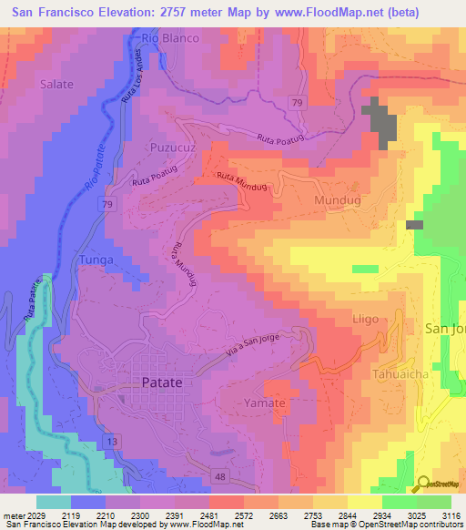 San Francisco,Ecuador Elevation Map