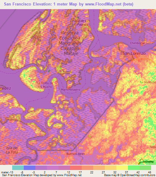 San Francisco,Ecuador Elevation Map