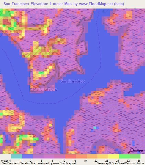 San Francisco,Ecuador Elevation Map