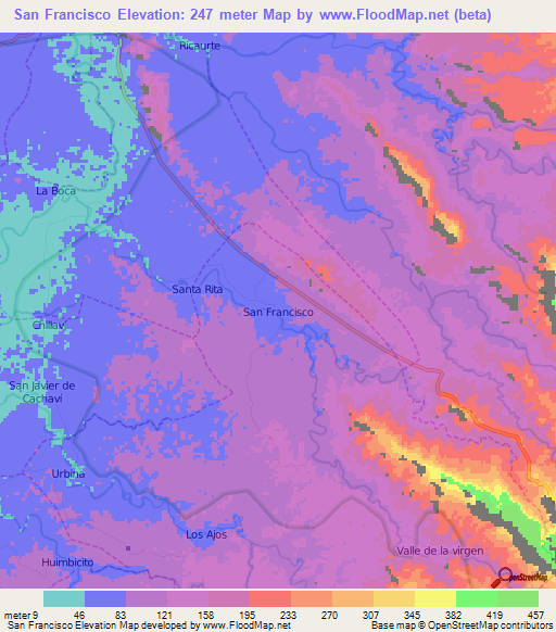San Francisco,Ecuador Elevation Map