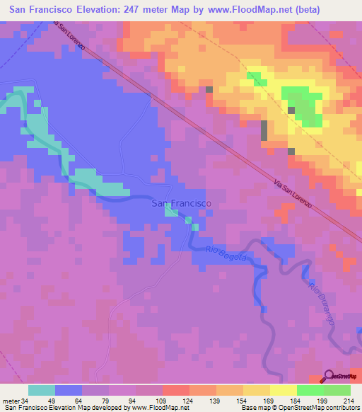 San Francisco,Ecuador Elevation Map