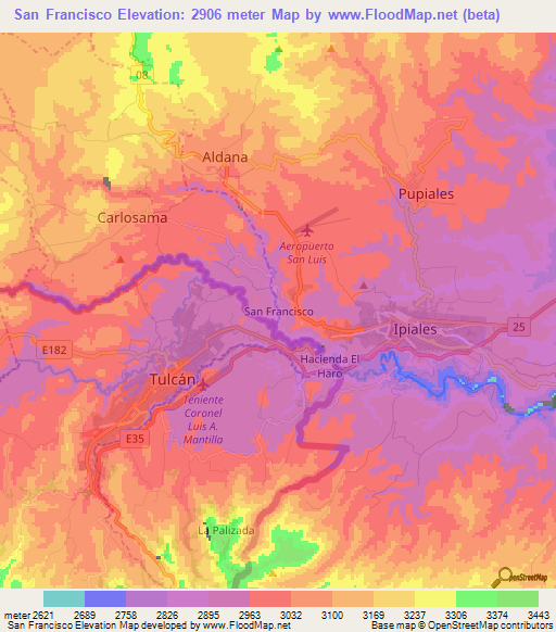 San Francisco,Ecuador Elevation Map