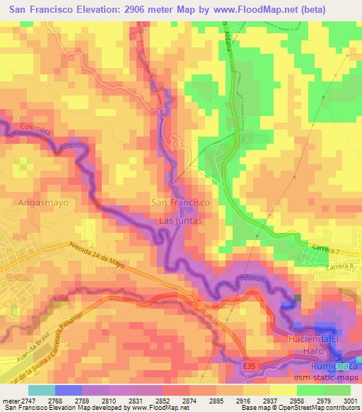 San Francisco,Ecuador Elevation Map