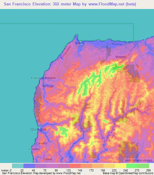 San Francisco,Ecuador Elevation Map