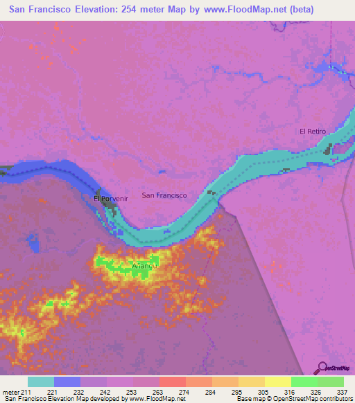 San Francisco,Ecuador Elevation Map