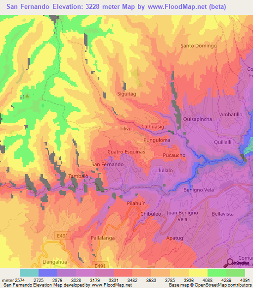 San Fernando,Ecuador Elevation Map