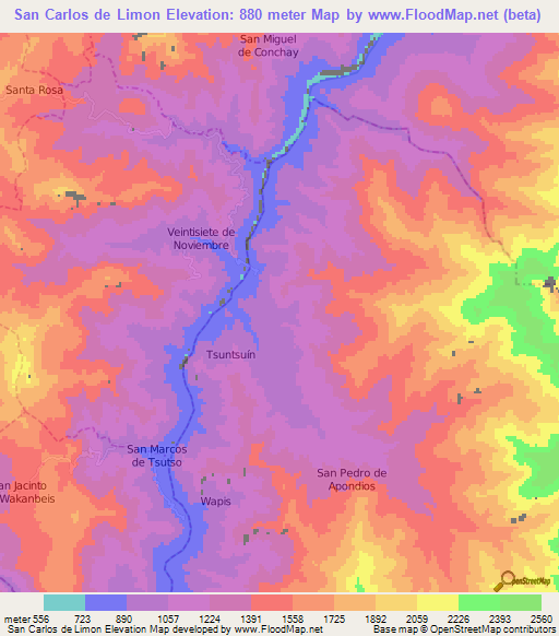 San Carlos de Limon,Ecuador Elevation Map