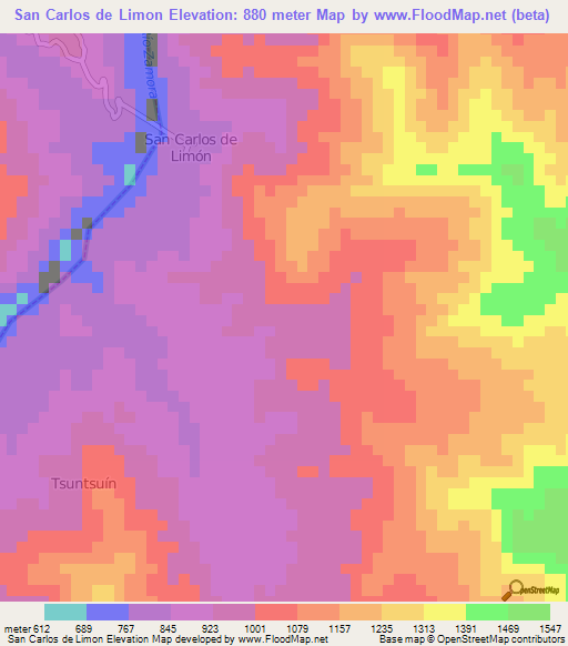 San Carlos de Limon,Ecuador Elevation Map