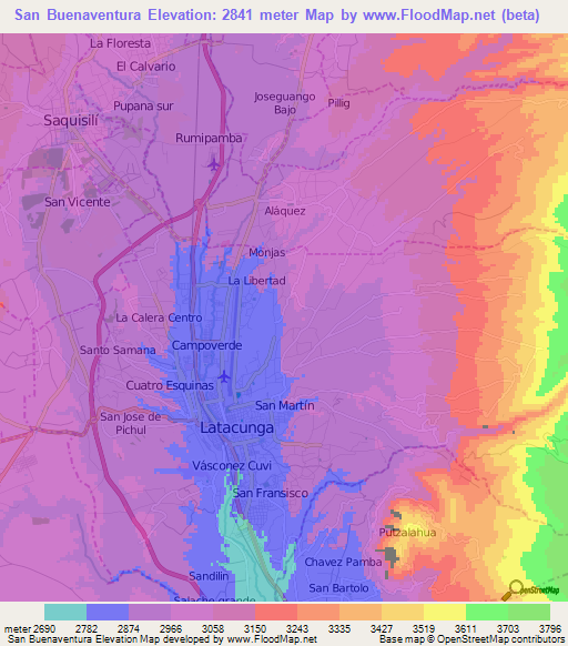 San Buenaventura,Ecuador Elevation Map