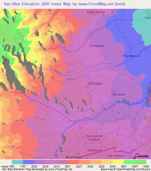 San Blas,Ecuador Elevation Map