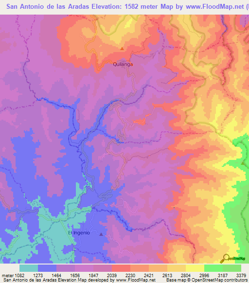 San Antonio de las Aradas,Ecuador Elevation Map