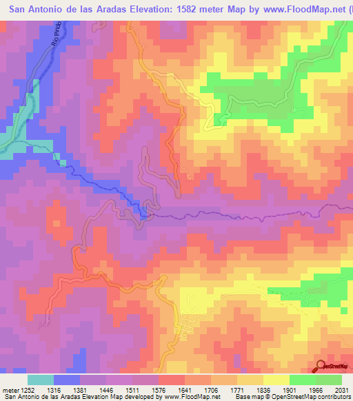 San Antonio de las Aradas,Ecuador Elevation Map