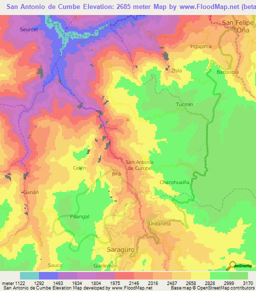 San Antonio de Cumbe,Ecuador Elevation Map