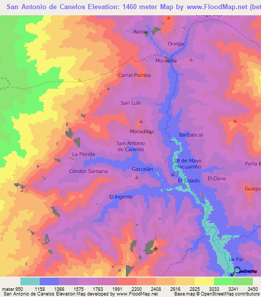 San Antonio de Canelos,Ecuador Elevation Map