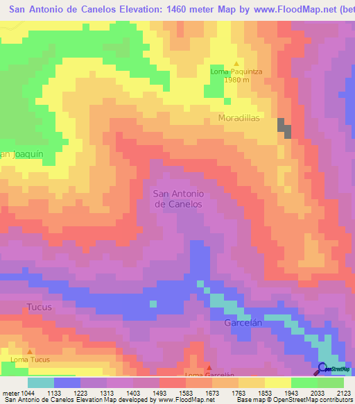 San Antonio de Canelos,Ecuador Elevation Map