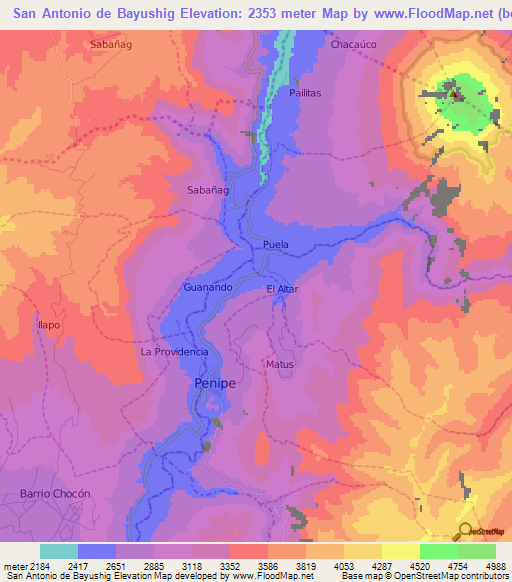 San Antonio de Bayushig,Ecuador Elevation Map