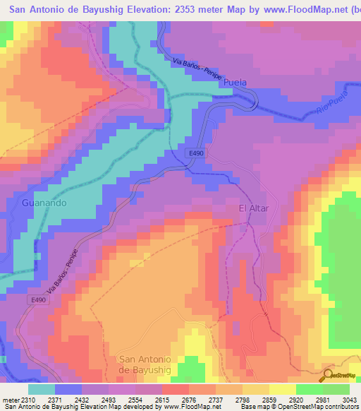 San Antonio de Bayushig,Ecuador Elevation Map