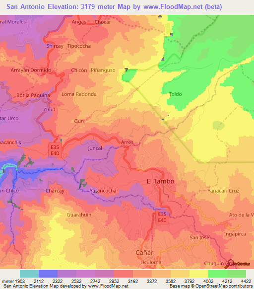 San Antonio,Ecuador Elevation Map