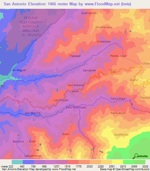 San Antonio,Ecuador Elevation Map