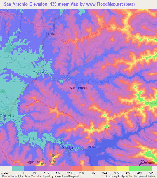 San Antonio,Ecuador Elevation Map