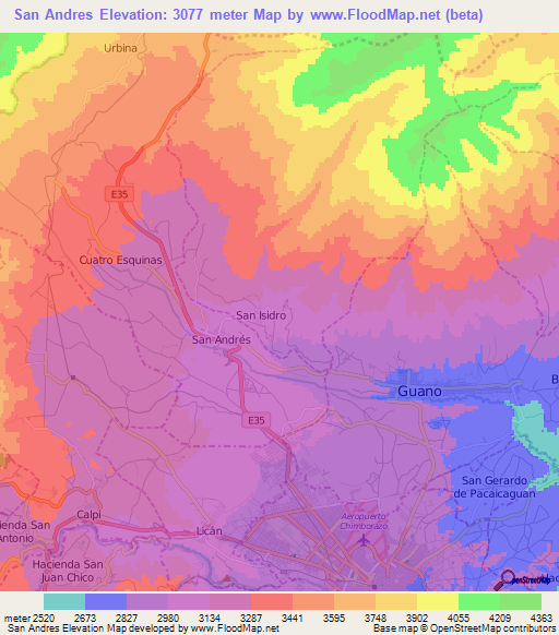 San Andres,Ecuador Elevation Map