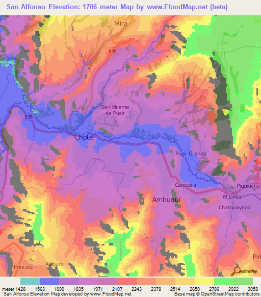 San Alfonso,Ecuador Elevation Map