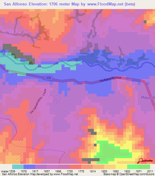 San Alfonso,Ecuador Elevation Map