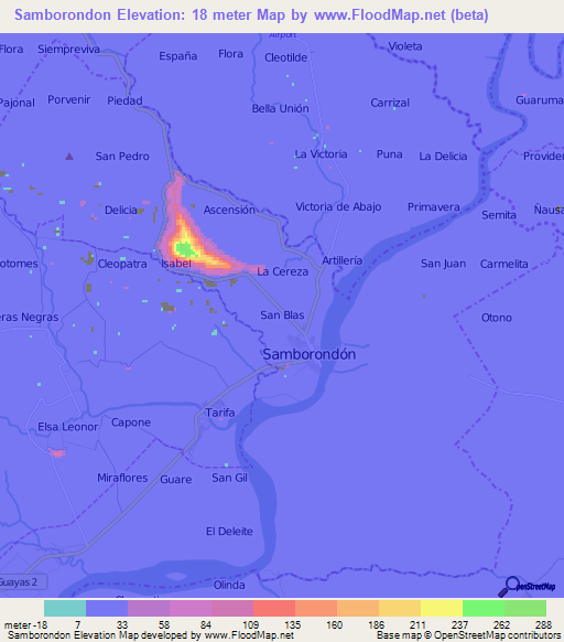 Samborondon,Ecuador Elevation Map