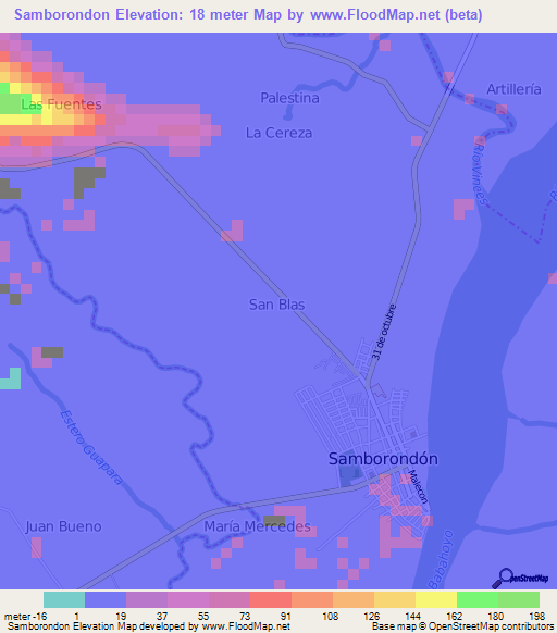 Samborondon,Ecuador Elevation Map