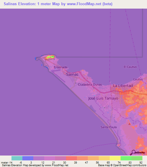 Salinas,Ecuador Elevation Map