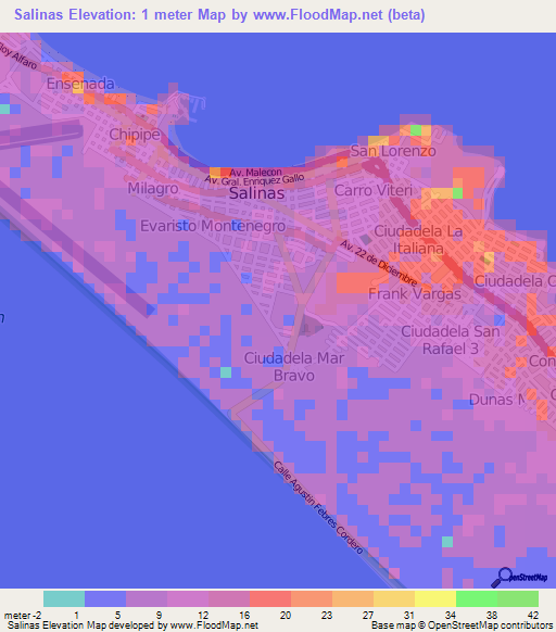 Salinas,Ecuador Elevation Map