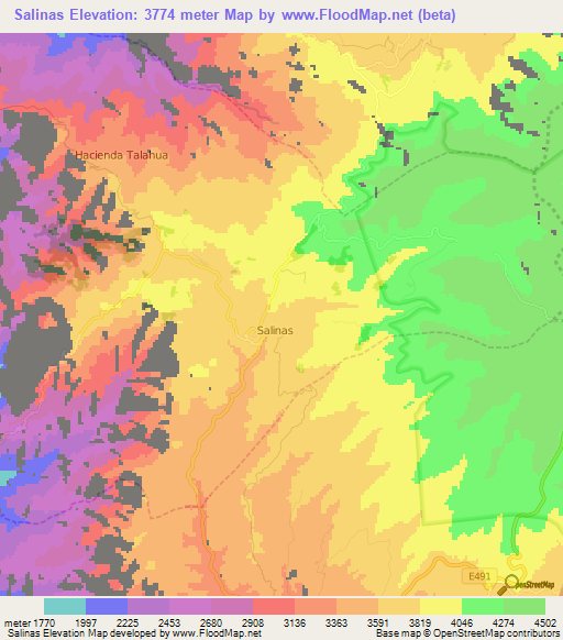 Salinas,Ecuador Elevation Map