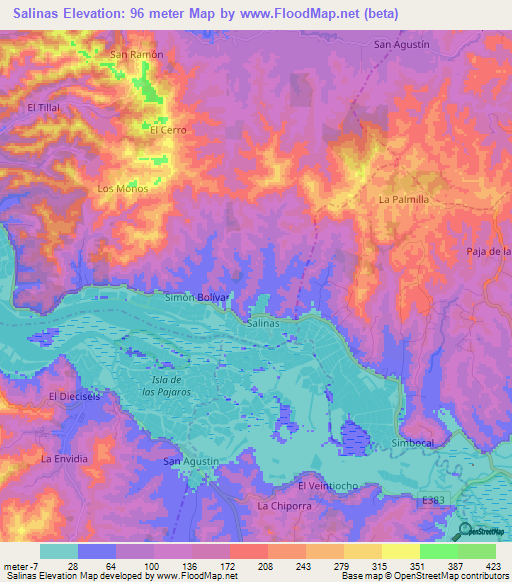 Salinas,Ecuador Elevation Map