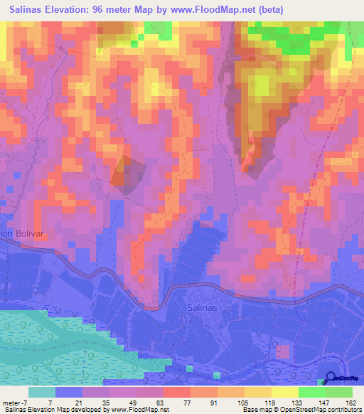 Salinas,Ecuador Elevation Map