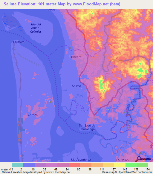 Salima,Ecuador Elevation Map