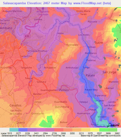 Salasacapamba,Ecuador Elevation Map