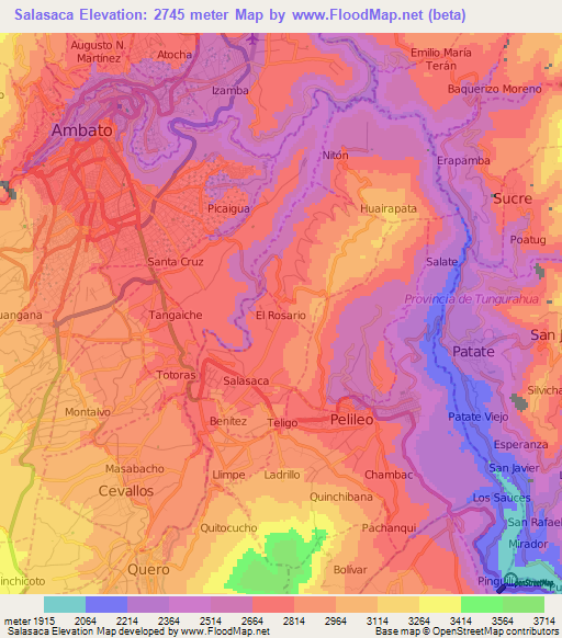 Salasaca,Ecuador Elevation Map