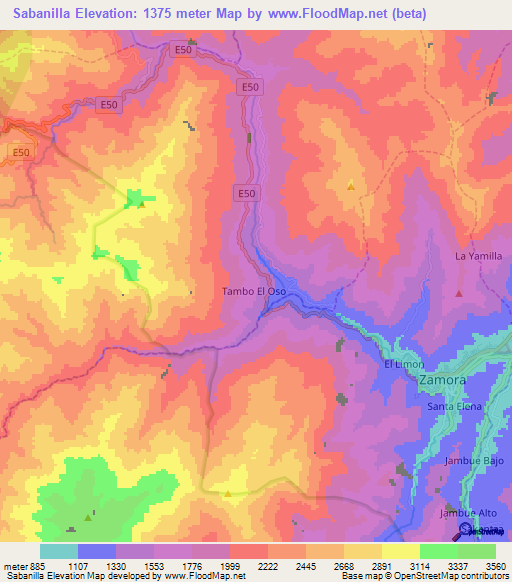 Sabanilla,Ecuador Elevation Map