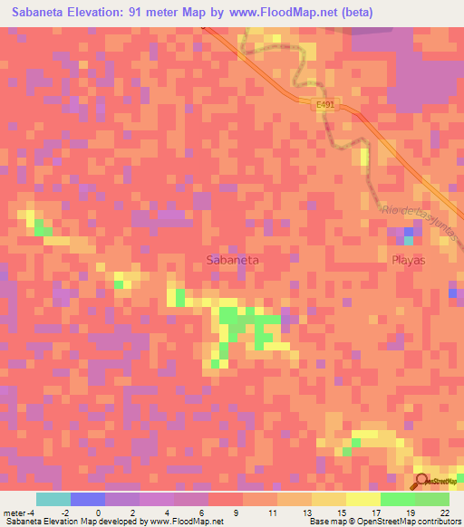 Sabaneta,Ecuador Elevation Map