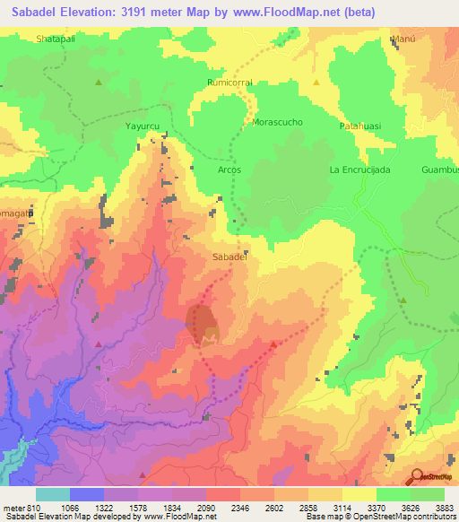 Sabadel,Ecuador Elevation Map